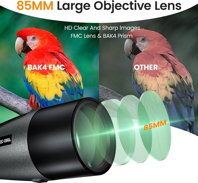 Three Triping 25-75x85 Spotting Scope with Tripod - Phone Adapter & Carrying Case, IPX7 Waterproof Fogproof Spotter Scope for Bird Watching, Wildlife observing - Image 5